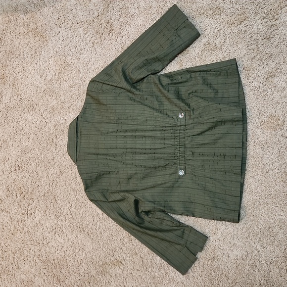 CJ BANKS size X button down cotton jacket, textured fabric,  olive green. - Picture 5 of 9